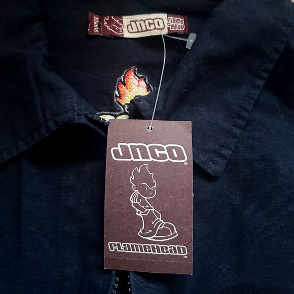 Vintage 90s JNCO Flamehead Navy Blue Utility Cargo Embroidered Jacket XL NWT - Picture 3 of 12